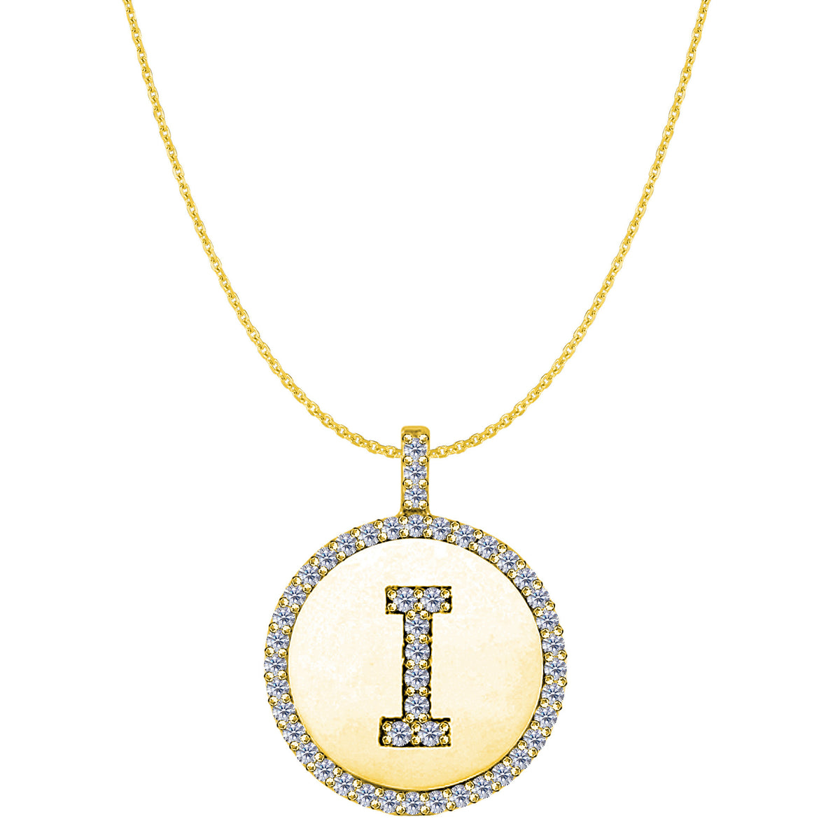 "I" Diamond Initial 14K Yellow Gold Disk Pendant (0.48ct) - JewelryAffairs
 - 1