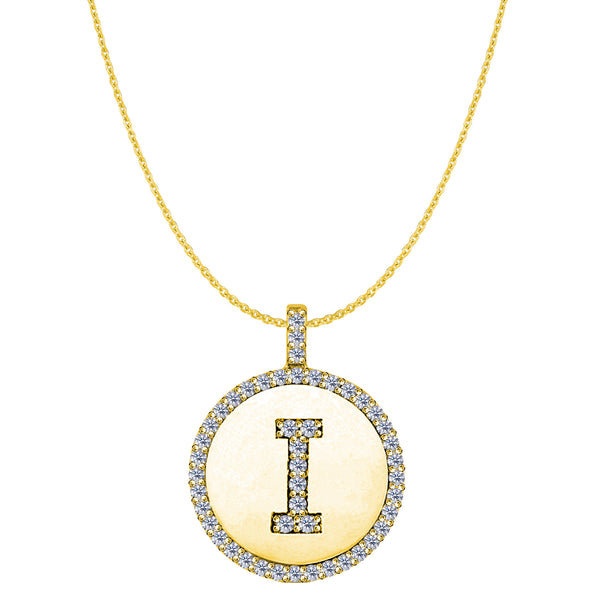 "I" Diamond Initial 14K Yellow Gold Disk Pendant (0.48ct) - JewelryAffairs
 - 1