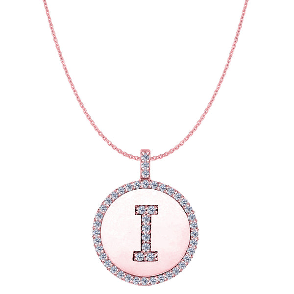 "I" Diamond Initial 14K Rose Gold Disk Pendant (0.48ct) - JewelryAffairs
 - 1
