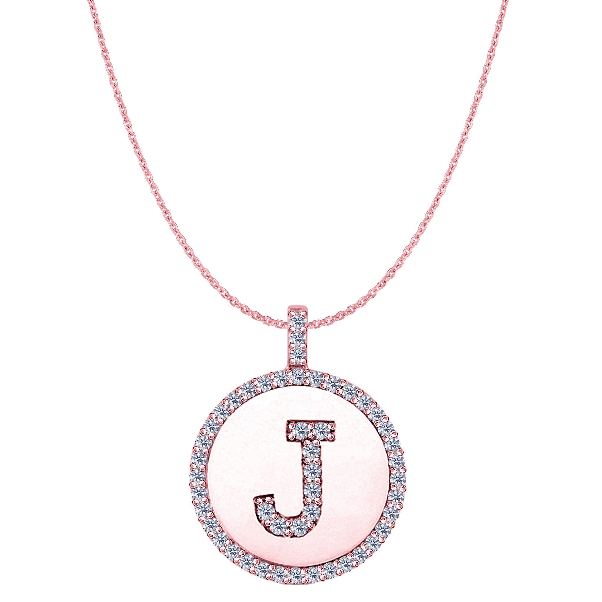 "J" Diamond Initial 14K Rose Gold Disk Pendant (0.49ct) fine designer jewelry for men and women