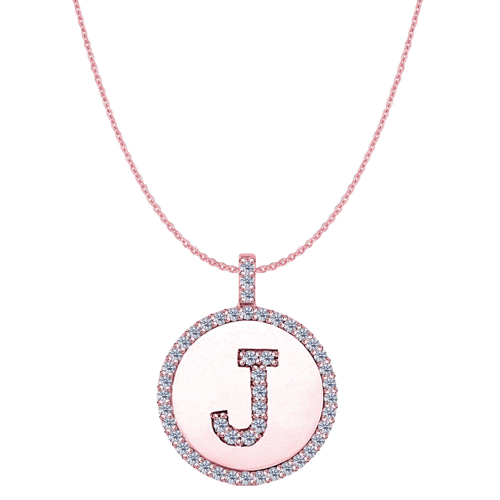 "J" Diamond Initial 14K Rose Gold Disk Pendant (0.49ct) - JewelryAffairs
 - 1