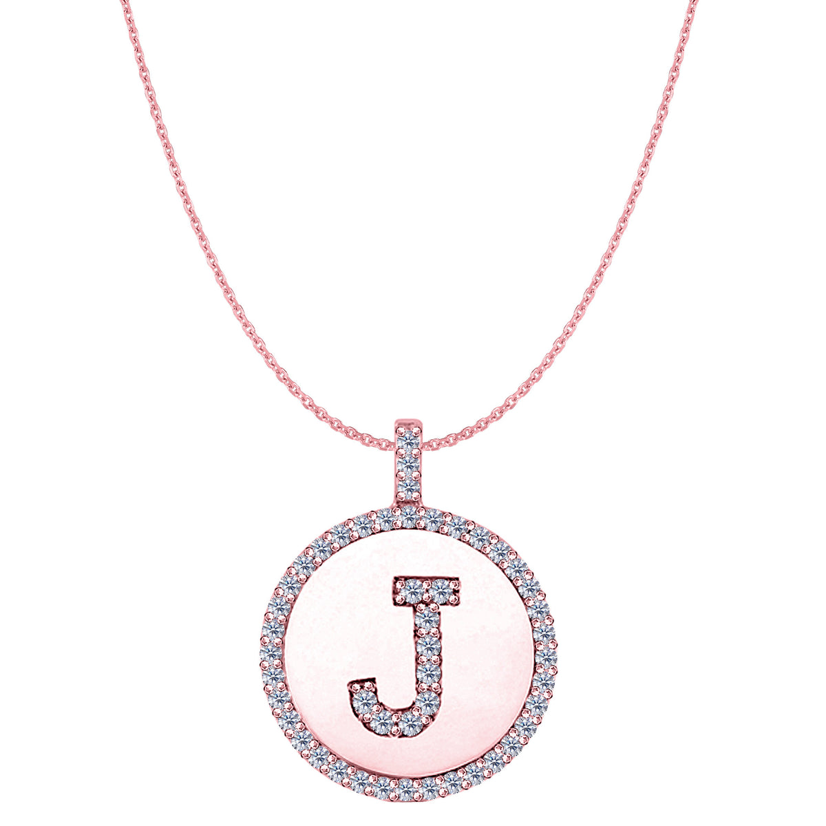 "J" Diamond Initial 14K Rose Gold Disk Pendant (0.49ct) fine designer jewelry for men and women