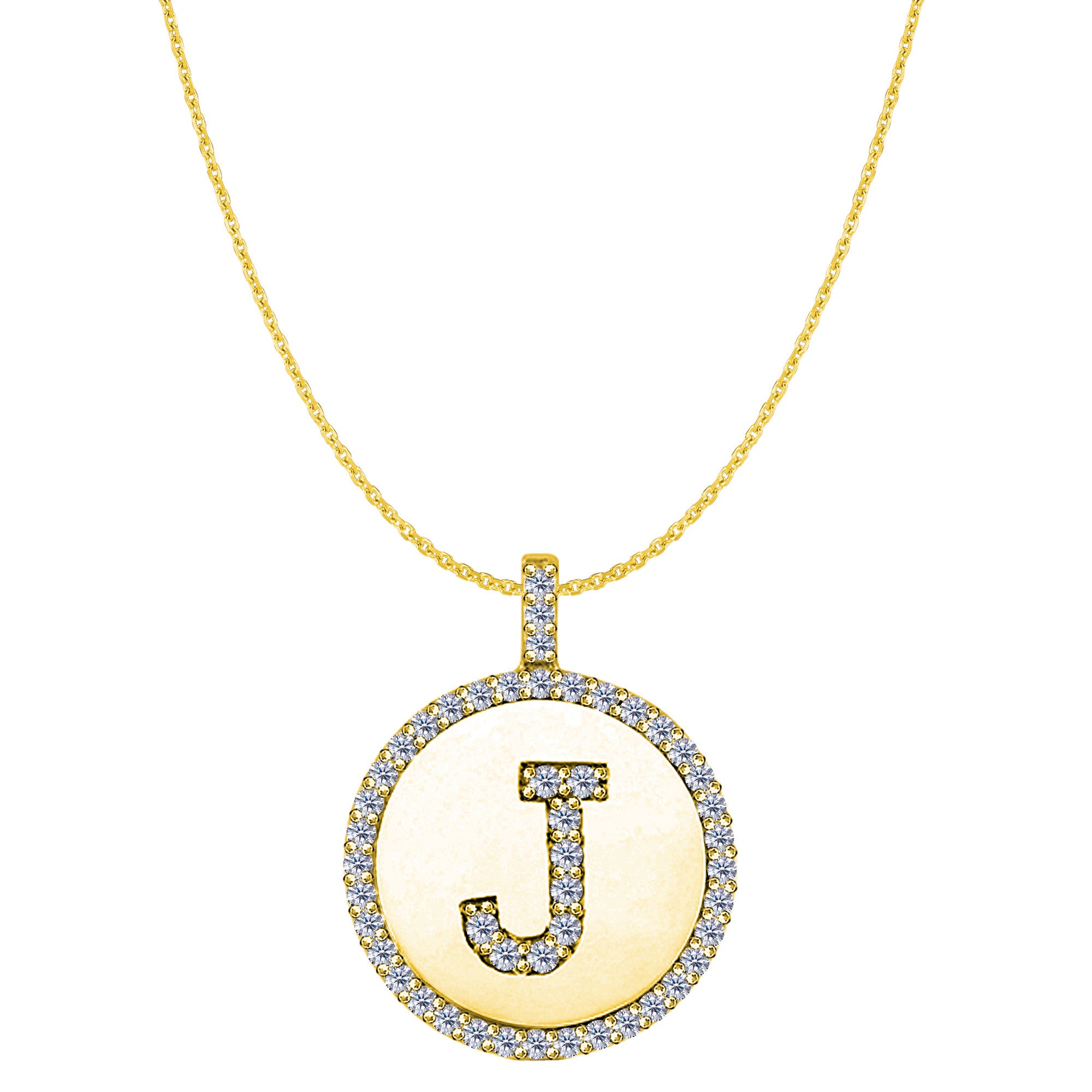 "J" Diamond Initial 14K Yellow Gold Disk Pendant (0.49ct) fine designer jewelry for men and women