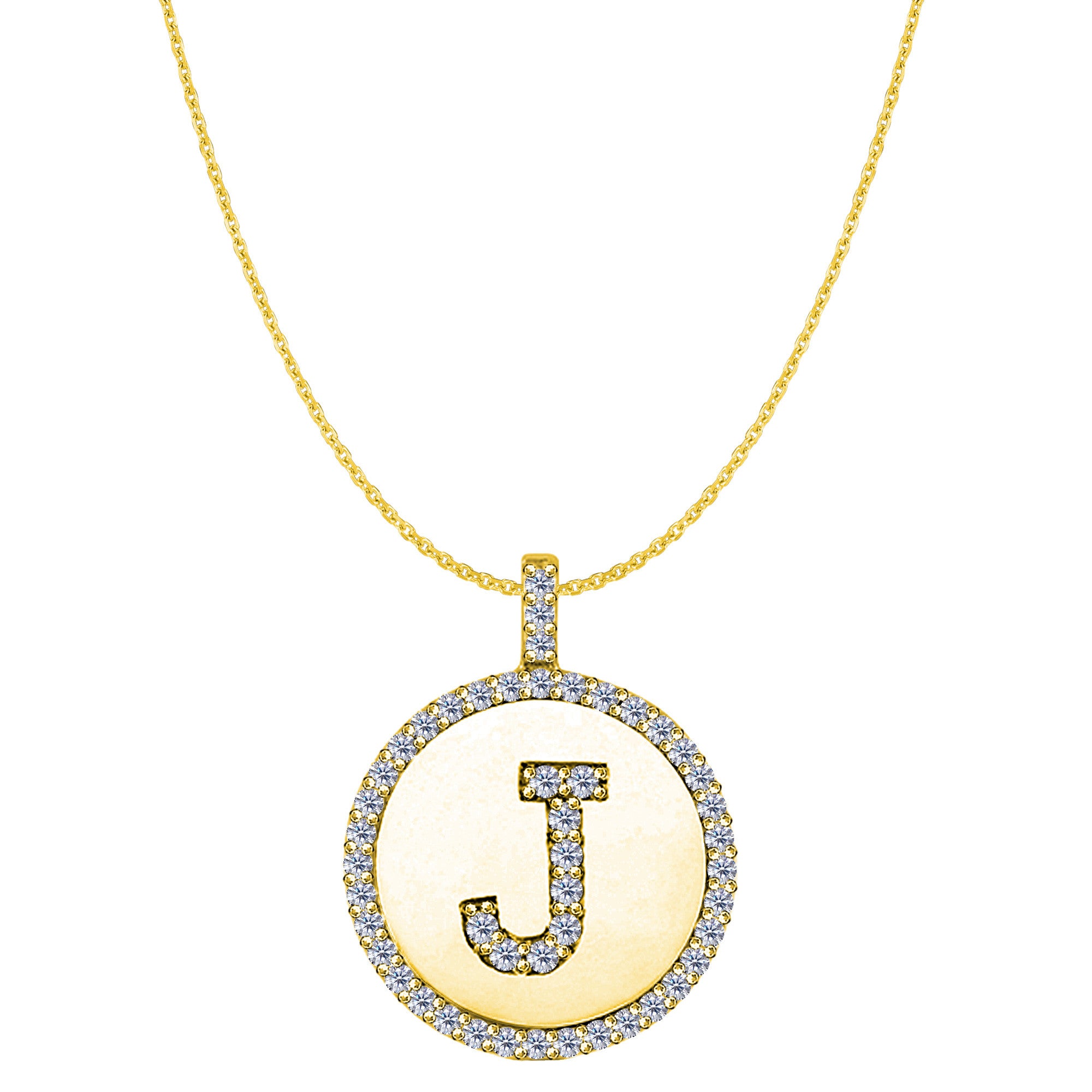 "J" Diamond Initial 14K Yellow Gold Disk Pendant (0.49ct) - JewelryAffairs
 - 1