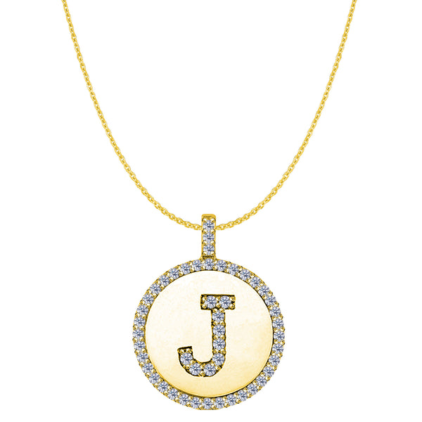 "J" Diamond Initial 14K Yellow Gold Disk Pendant (0.49ct) - JewelryAffairs
 - 1