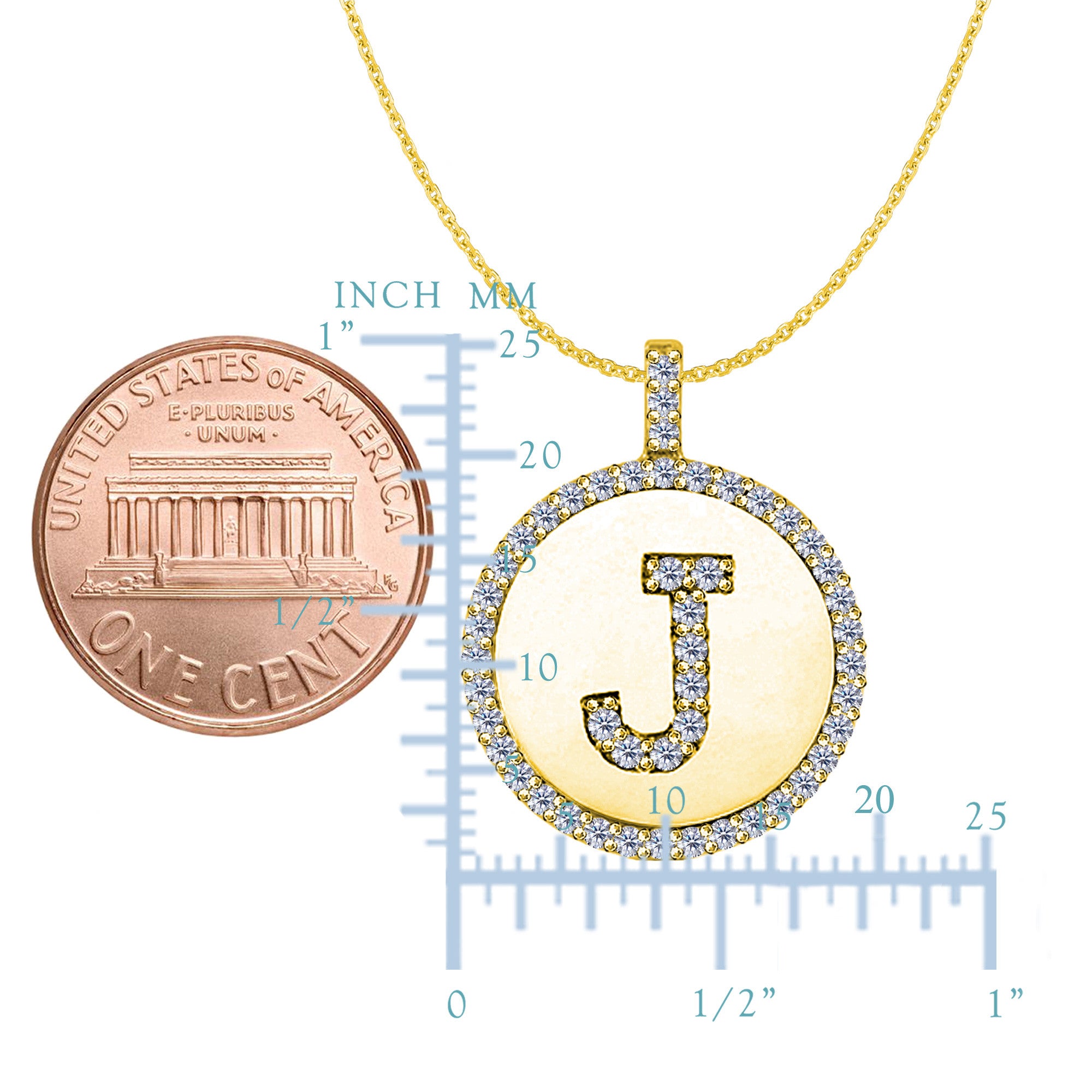 "J" Diamond Initial 14K Yellow Gold Disk Pendant (0.49ct) fine designer jewelry for men and women