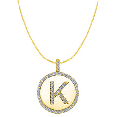"K" Diamond Initial 14K Yellow Gold Disk Pendant (0.54ct) - JewelryAffairs
 - 1