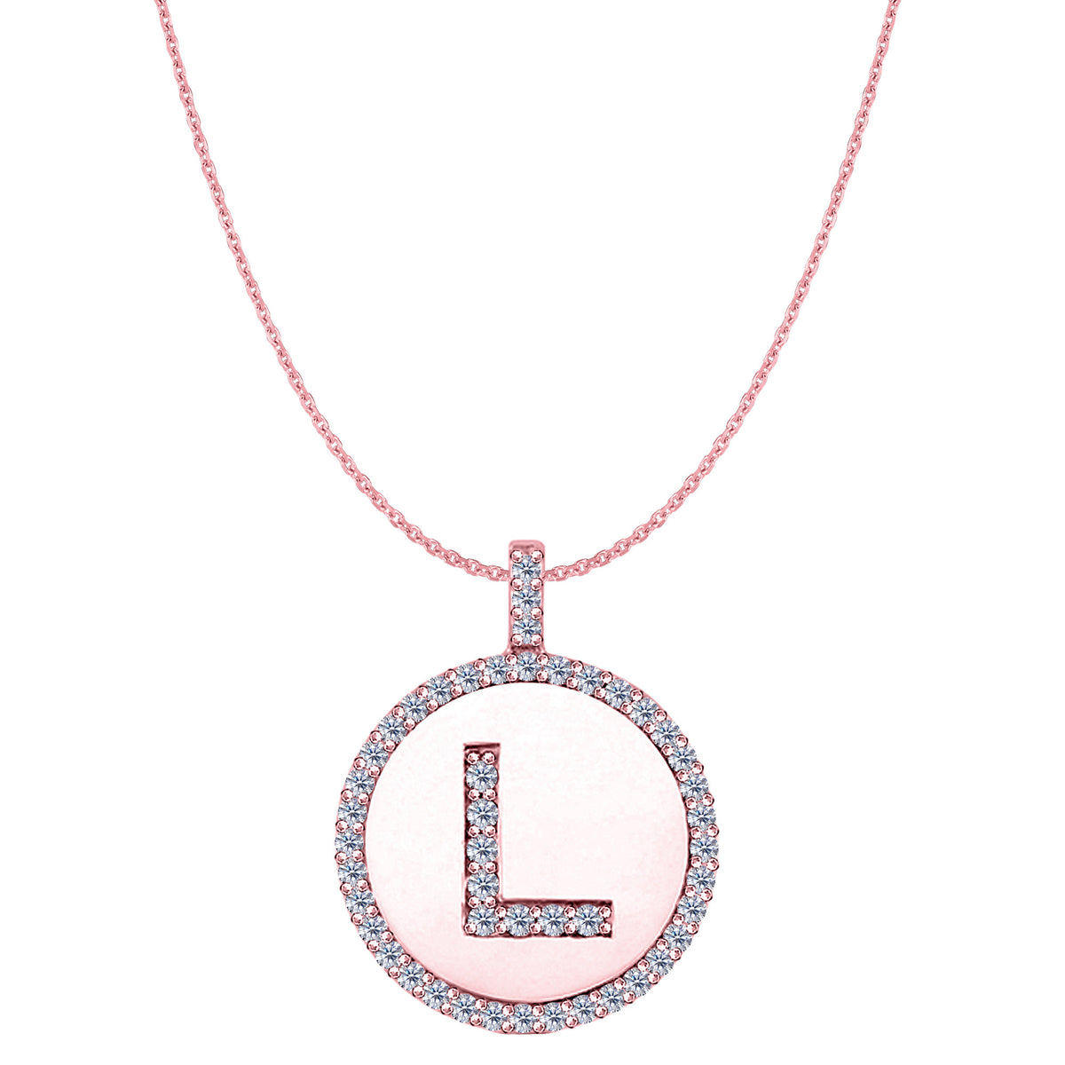 "L" Diamond Initial 14K Rose Gold Disk Pendant (0.48ct) fine designer jewelry for men and women