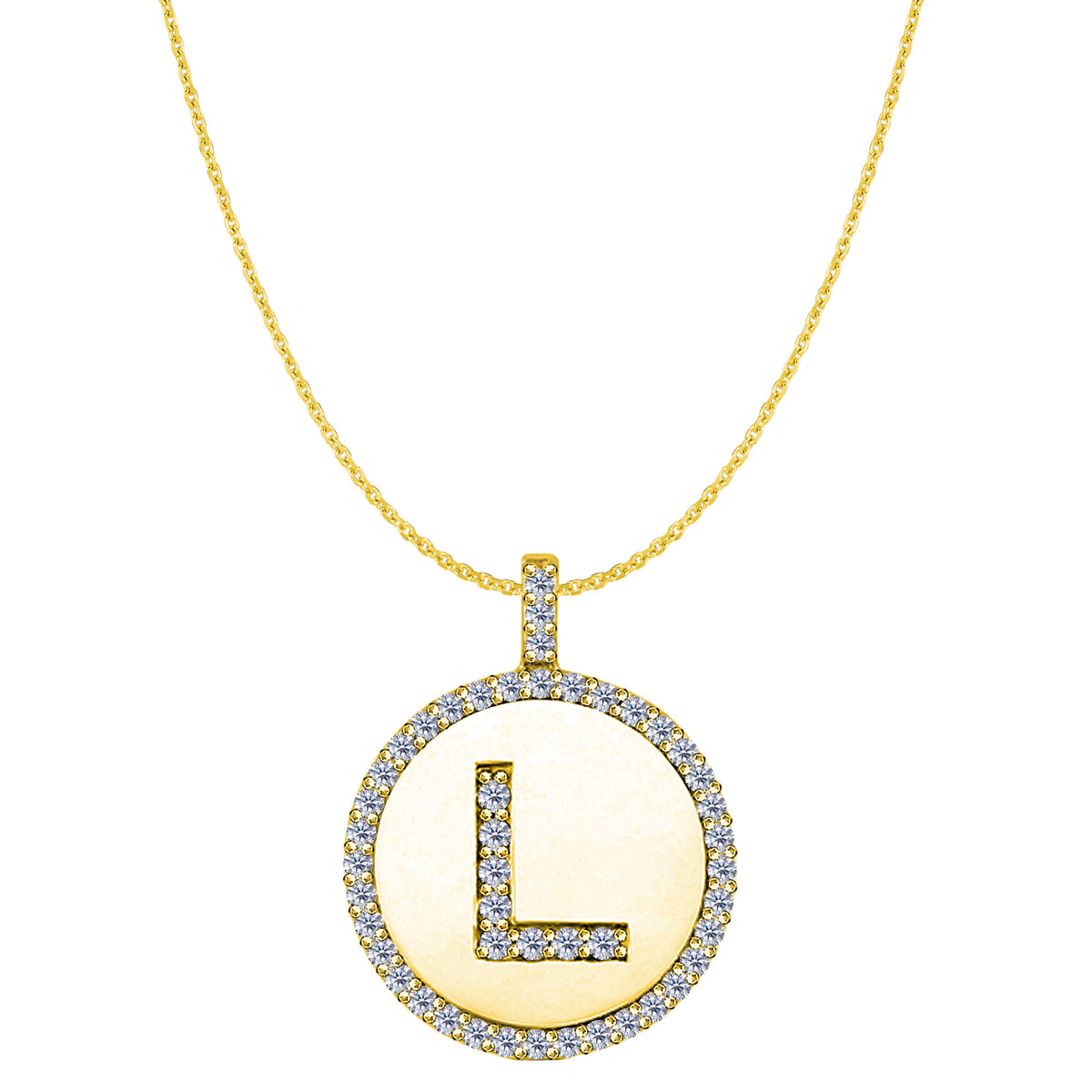 "L" Diamond Initial 14K Yellow Gold Disk Pendant (0.48ct) - JewelryAffairs
 - 1