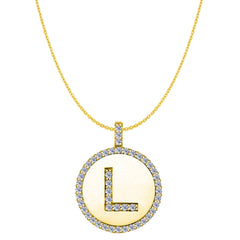 "L" Diamond Initial 14K Yellow Gold Disk Pendant (0.48ct) fine designer jewelry for men and women