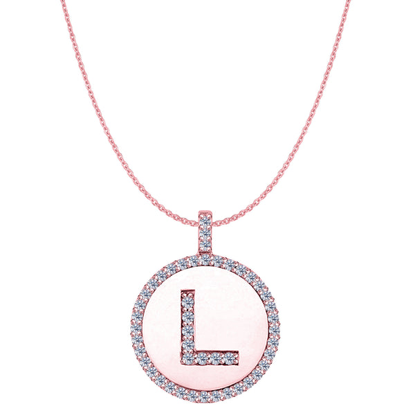 "L" Diamond Initial 14K Rose Gold Disk Pendant (0.48ct) - JewelryAffairs
 - 1