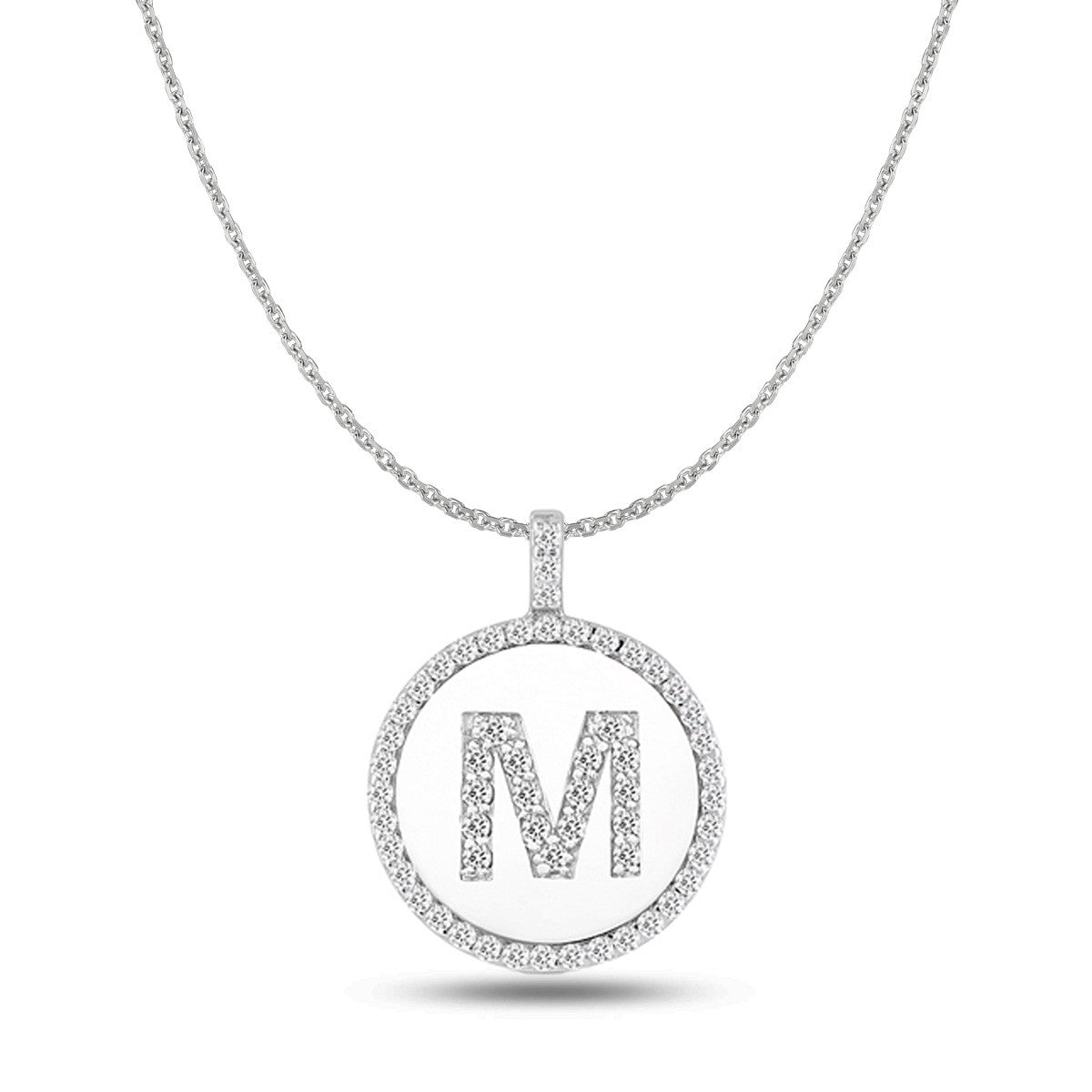 "M" Diamond Initial  14K White Gold Disk Pendant (0.65ct) - JewelryAffairs
 - 1