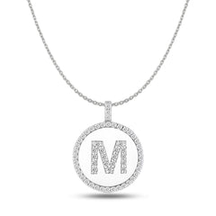 "M" Diamond Initial  14K White Gold Disk Pendant (0.65ct) - JewelryAffairs
 - 1