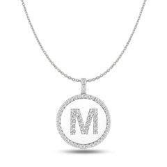 "M" Diamond Initial  14K White Gold Disk Pendant (0.65ct) - JewelryAffairs
 - 1