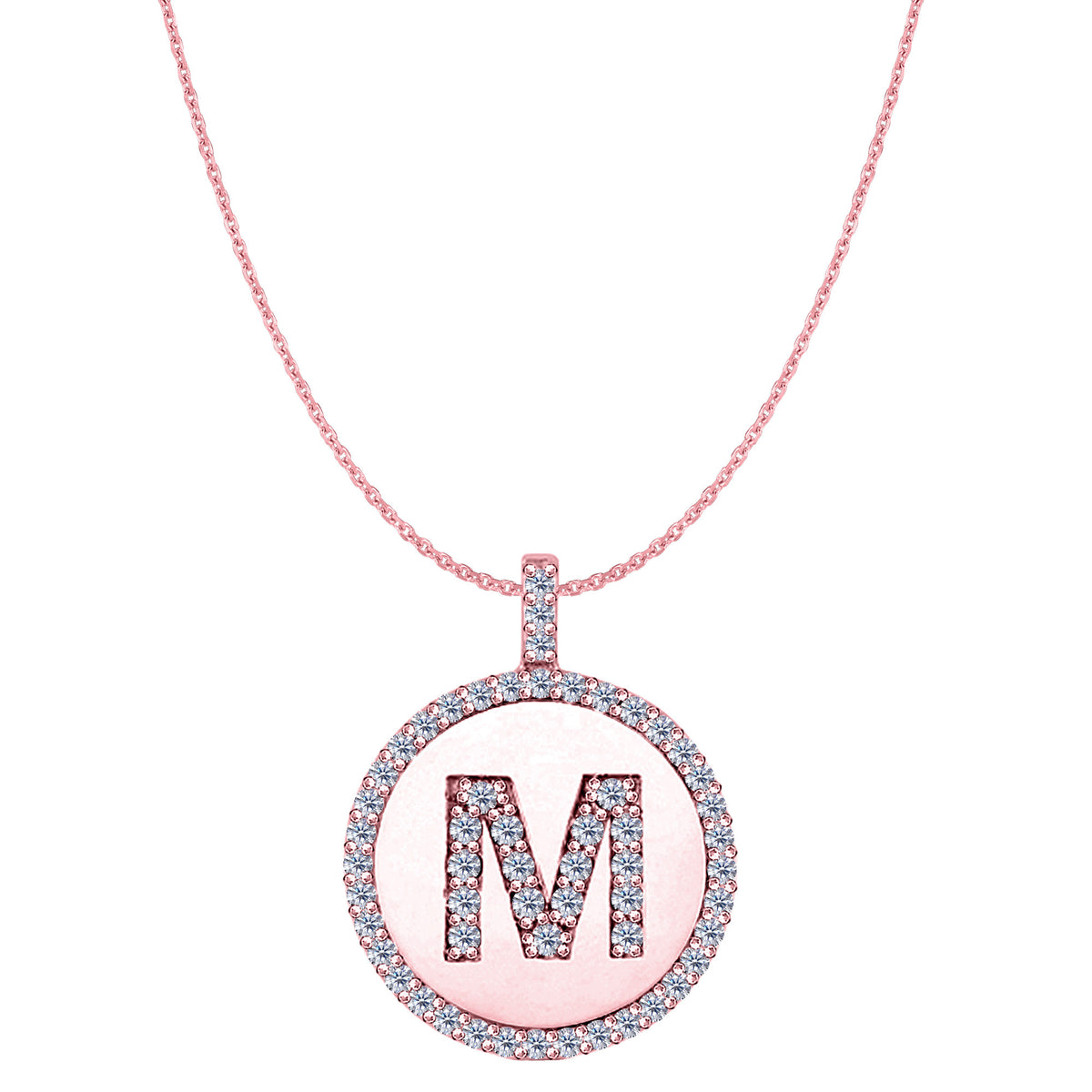 "M" Diamond Initial 14K Rose Gold Disk Pendant (0.65ct) - JewelryAffairs
 - 1