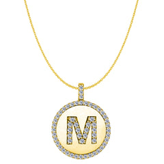 "M" Diamond Initial 14K Yellow Gold Disk Pendant (0.65ct) - JewelryAffairs
 - 1
