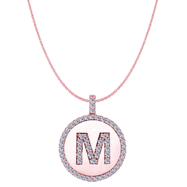 "M" Diamond Initial 14K Rose Gold Disk Pendant (0.65ct) - JewelryAffairs
 - 1