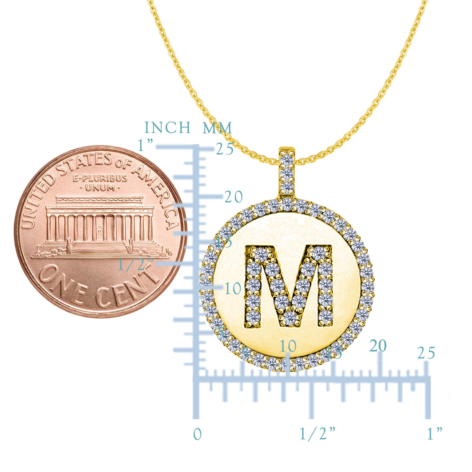 "M" Diamond Initial 14K Yellow Gold Disk Pendant (0.65ct) - JewelryAffairs
 - 2