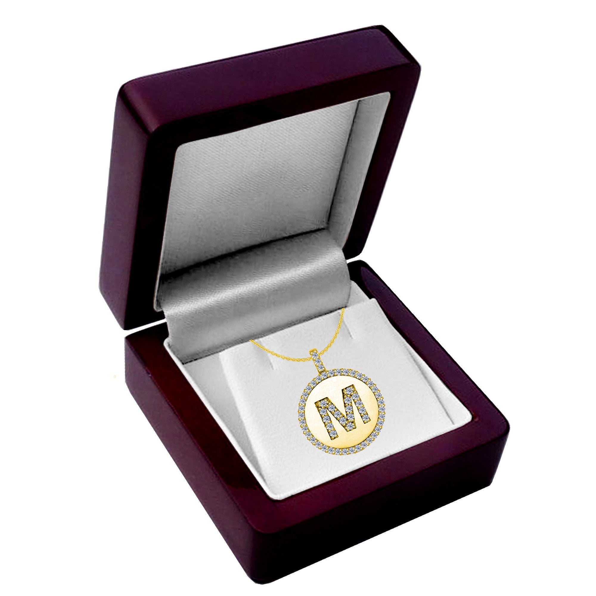 "M" Diamond Initial 14K Yellow Gold Disk Pendant (0.65ct) - JewelryAffairs
 - 4
