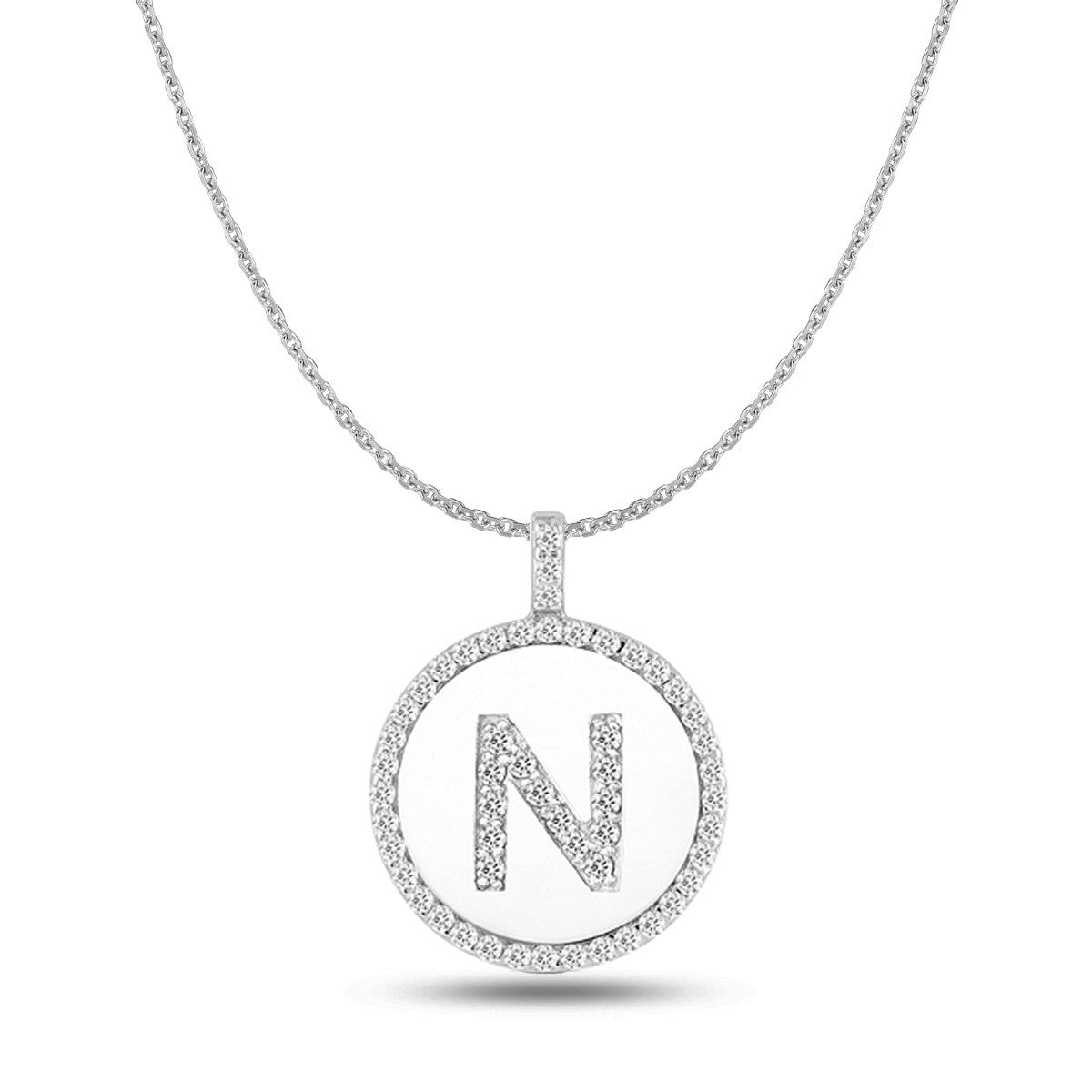 "N" Diamond Initial 14K White Gold Disk Pendant (0.57ct) - JewelryAffairs
 - 1
