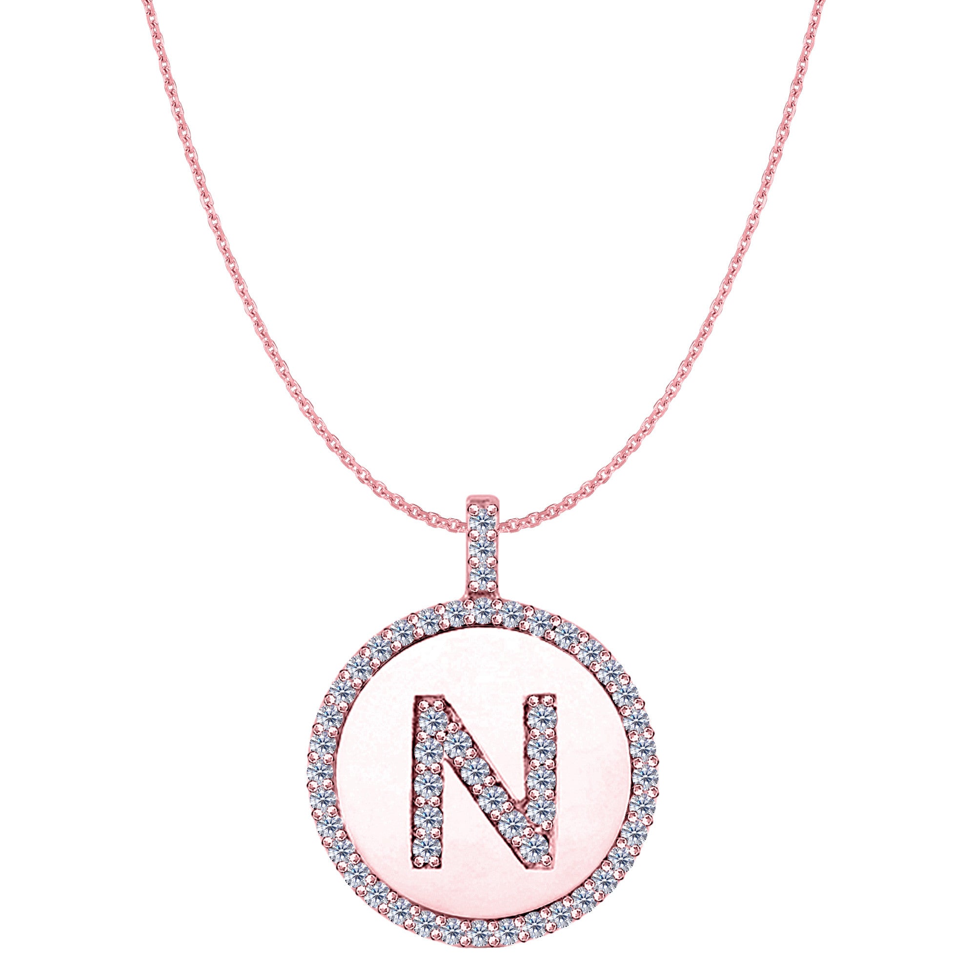 "N" Diamond Initial 14K Rose Gold Disk Pendant (0.57ct) fine designer jewelry for men and women