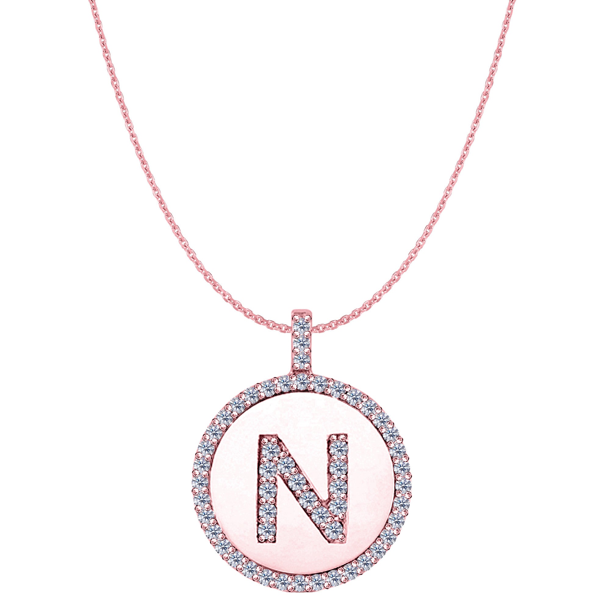"N" Diamond Initial 14K Rose Gold Disk Pendant (0.57ct) - JewelryAffairs
 - 1