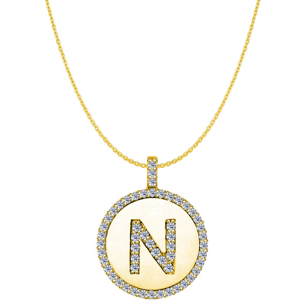 "N" Diamond Initial 14K Yellow Gold Disk Pendant (0.57ct) - JewelryAffairs
 - 1