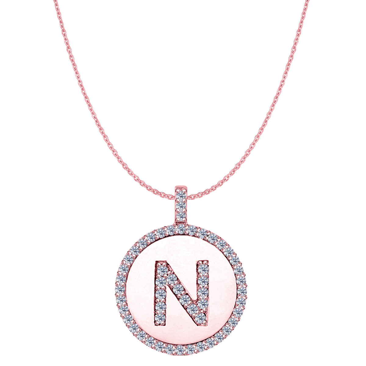 "N" Diamond Initial 14K Rose Gold Disk Pendant (0.57ct) fine designer jewelry for men and women