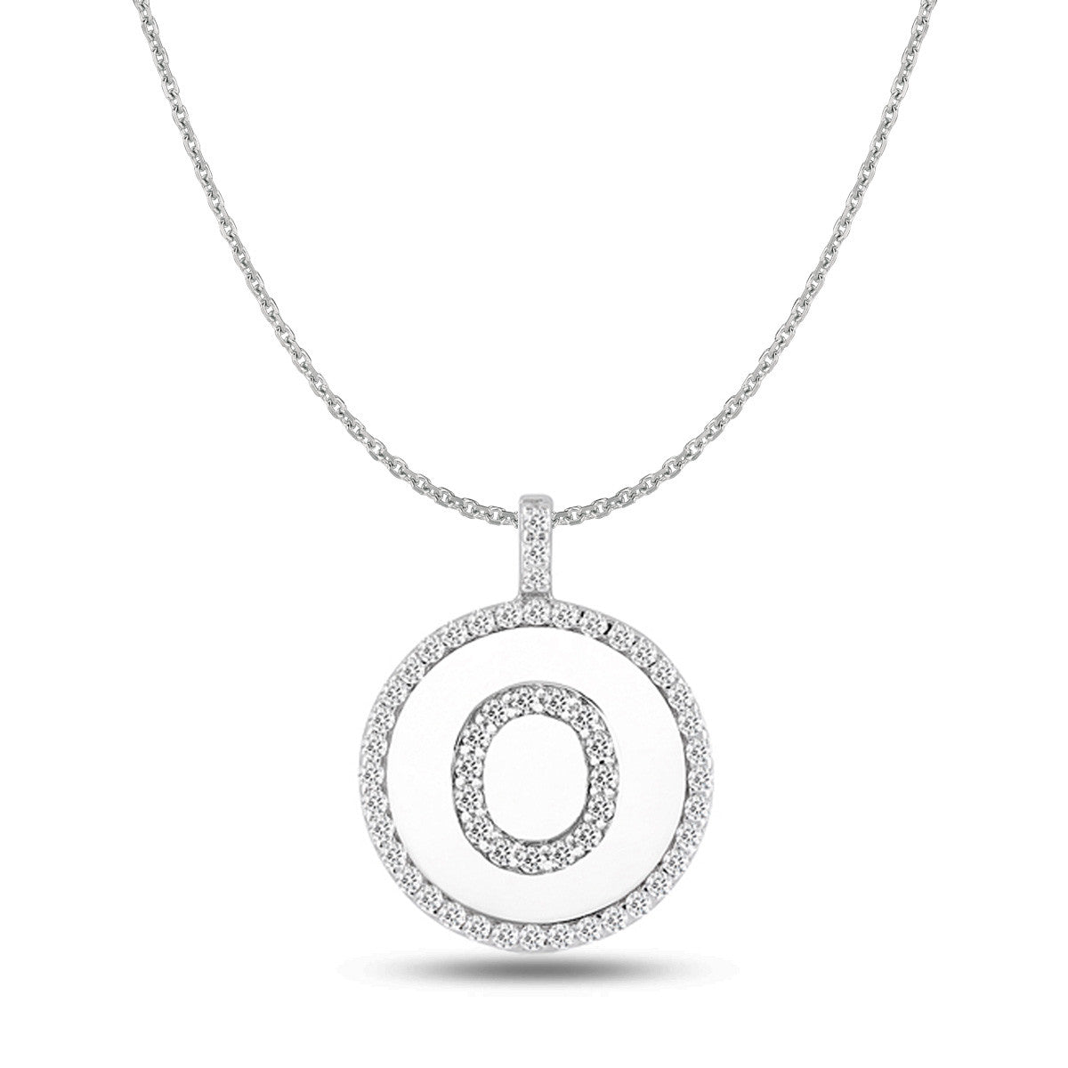 "O" Diamond Initial 14K White Gold Disk Pendant (0.58ct) fine designer jewelry for men and women