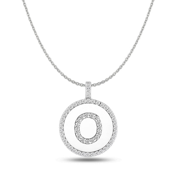 "O" Diamond Initial 14K White Gold Disk Pendant (0.58ct) - JewelryAffairs
 - 1