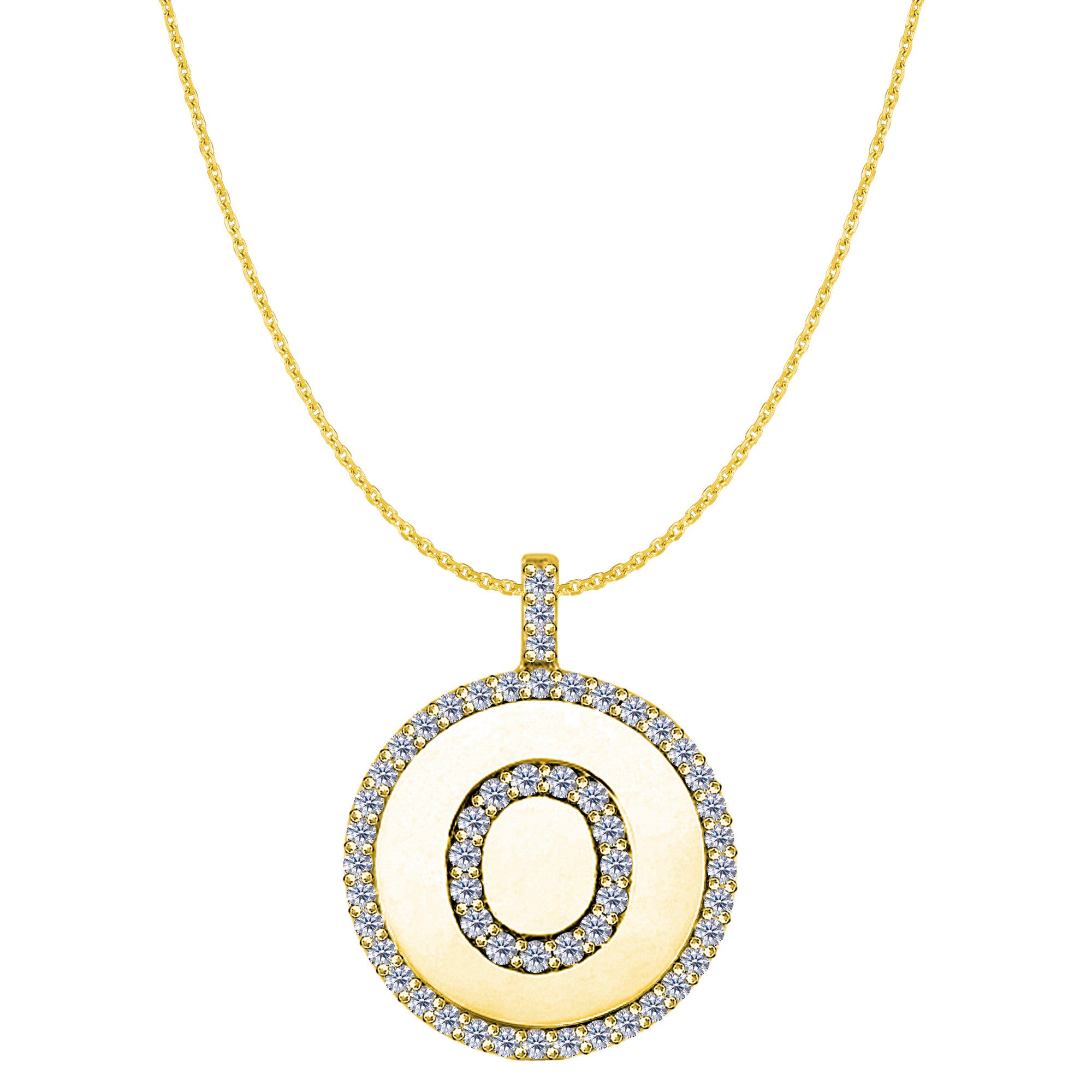 "O" Diamond Initial 14K Yellow Gold Disk Pendant (0.58ct) fine designer jewelry for men and women