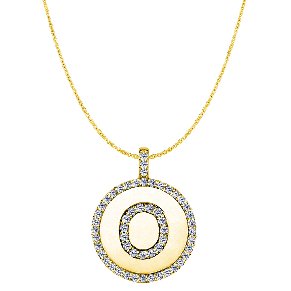 "O" Diamond Initial 14K Yellow Gold Disk Pendant (0.58ct) fine designer jewelry for men and women