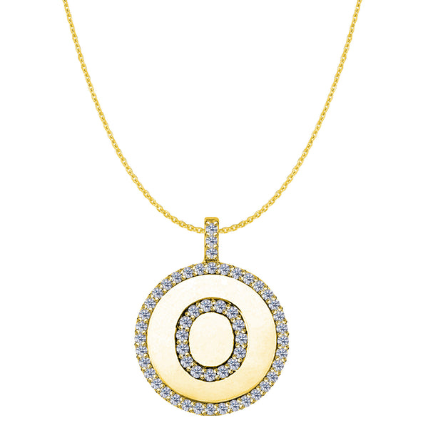 "O" Diamond Initial 14K Yellow Gold Disk Pendant (0.58ct) - JewelryAffairs
 - 1