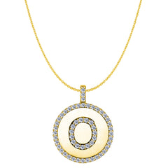 "O" Diamond Initial 14K Yellow Gold Disk Pendant (0.58ct) - JewelryAffairs
 - 1