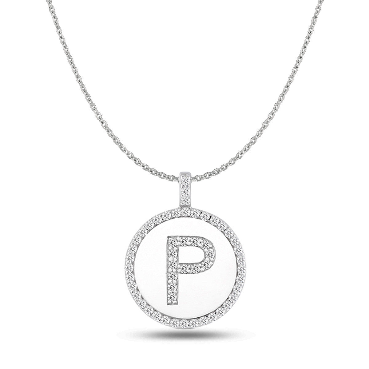"P" Diamond Initial 14K White Gold Disk Pendant (0.55ct) fine designer jewelry for men and women