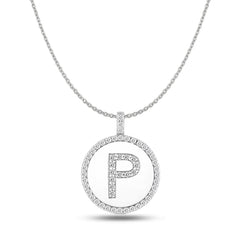 "P" Diamond Initial 14K White Gold Disk Pendant (0.55ct) fine designer jewelry for men and women