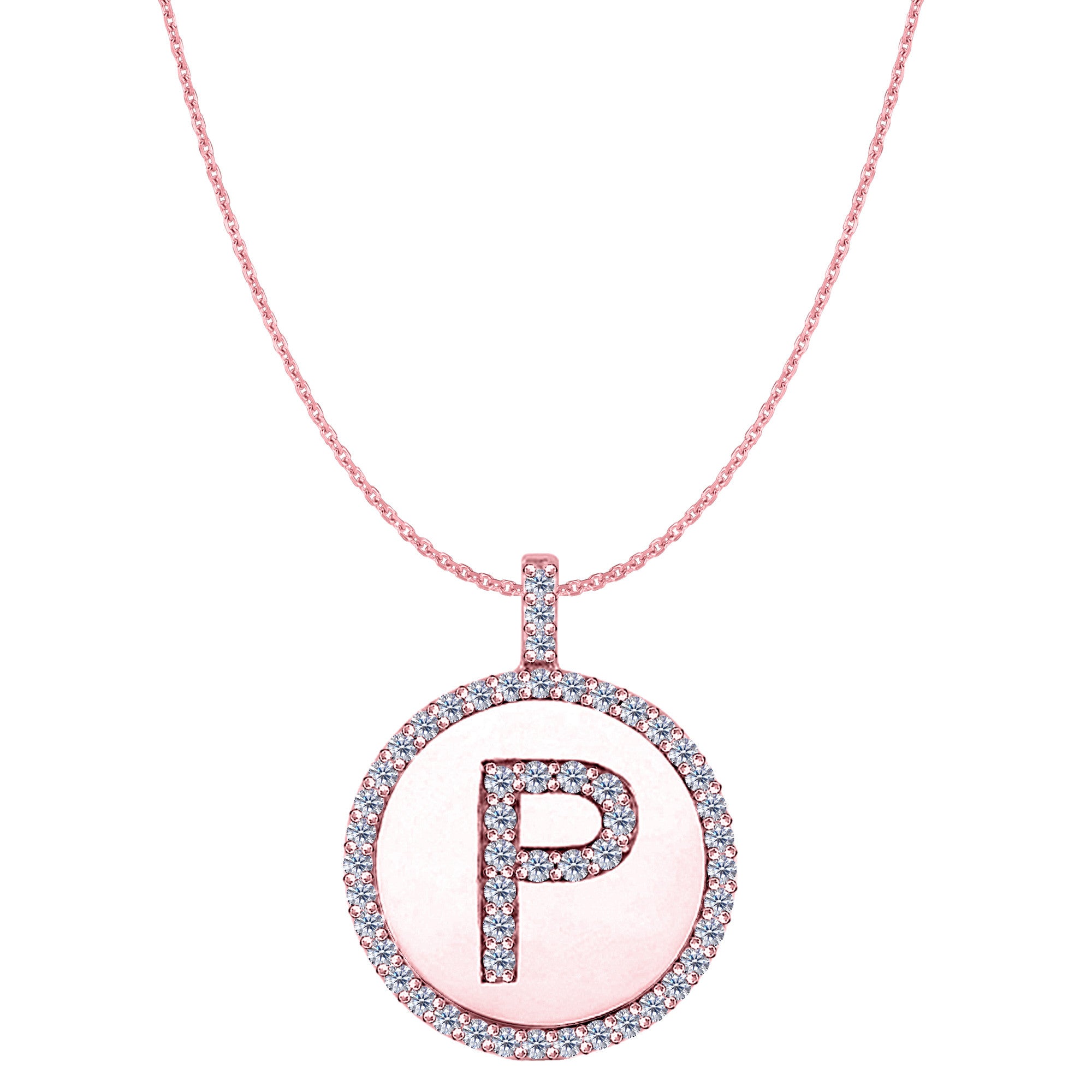 "P" Diamond Initial 14K Rose Gold Disk Pendant (0.55ct) fine designer jewelry for men and women