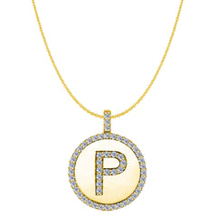 "P" Diamond Initial 14K Yellow Gold Disk Pendant (0.55ct) - JewelryAffairs
 - 1
