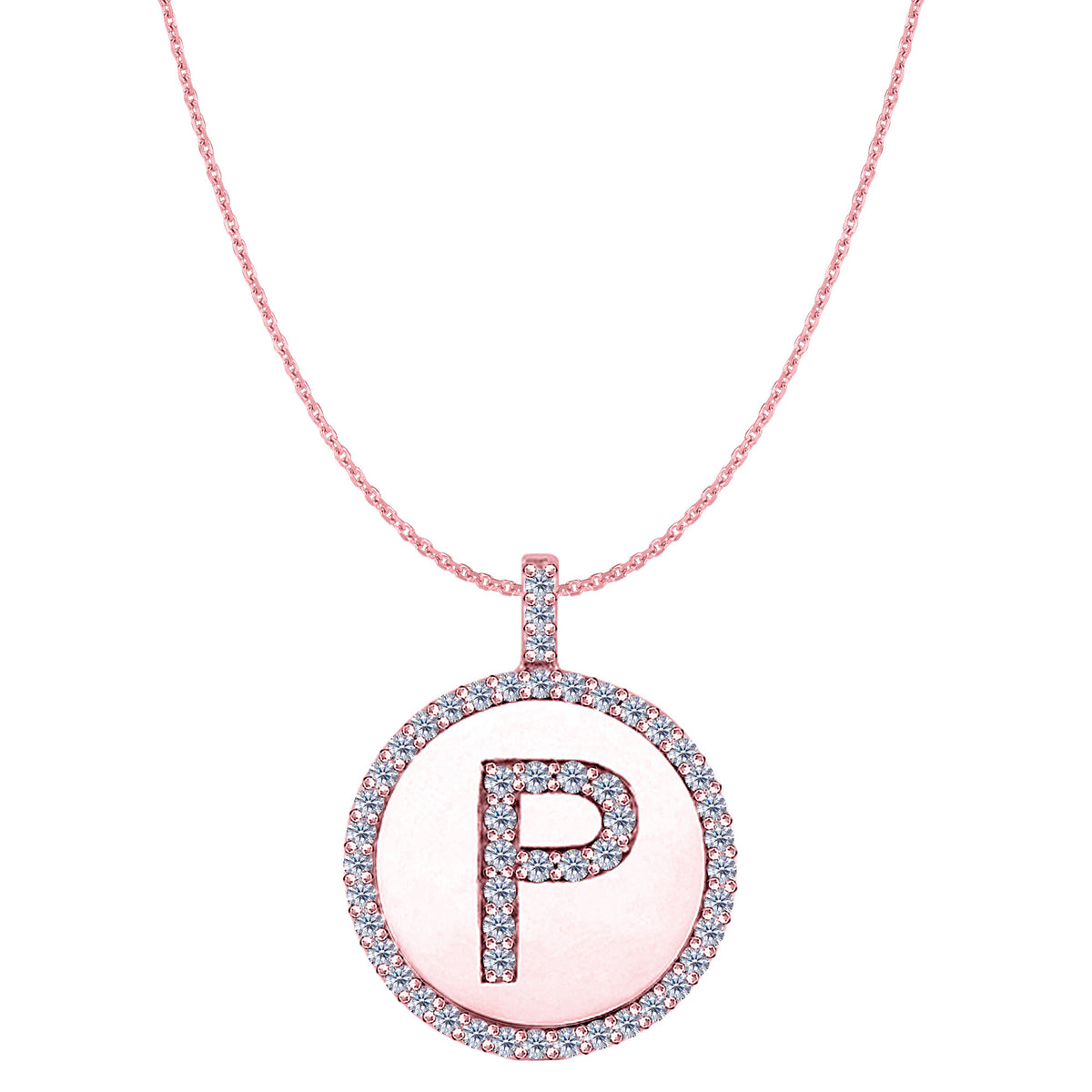 "P" Diamond Initial 14K Rose Gold Disk Pendant (0.55ct) fine designer jewelry for men and women
