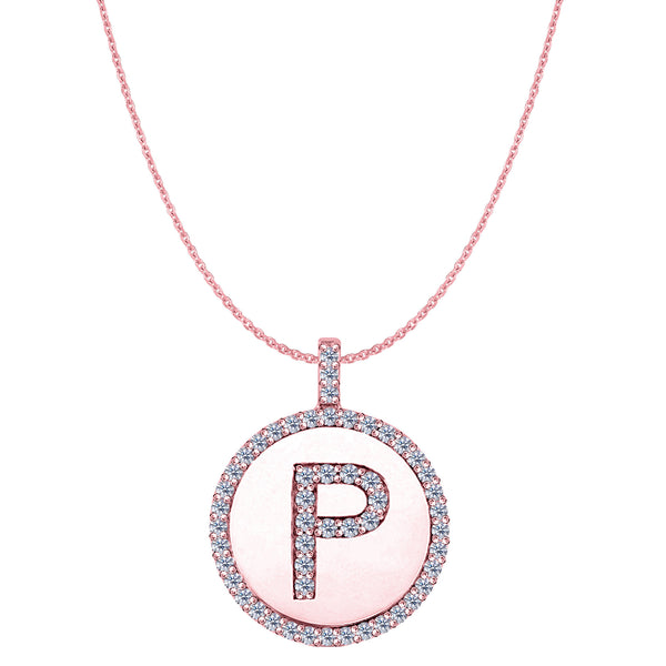 "P" Diamond Initial 14K Rose Gold Disk Pendant (0.55ct) - JewelryAffairs
 - 1