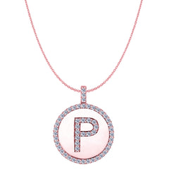 "P" Diamond Initial 14K Rose Gold Disk Pendant (0.55ct) fine designer jewelry for men and women