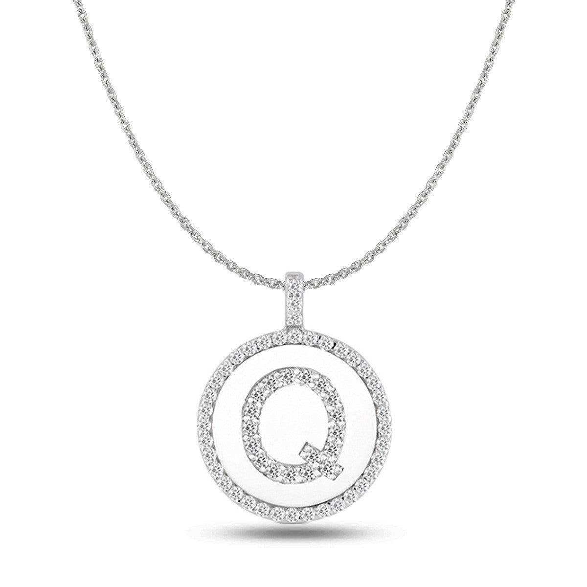 "Q" Diamond Initial 14K White Gold Disk Pendant (0.59ct) - JewelryAffairs
 - 1