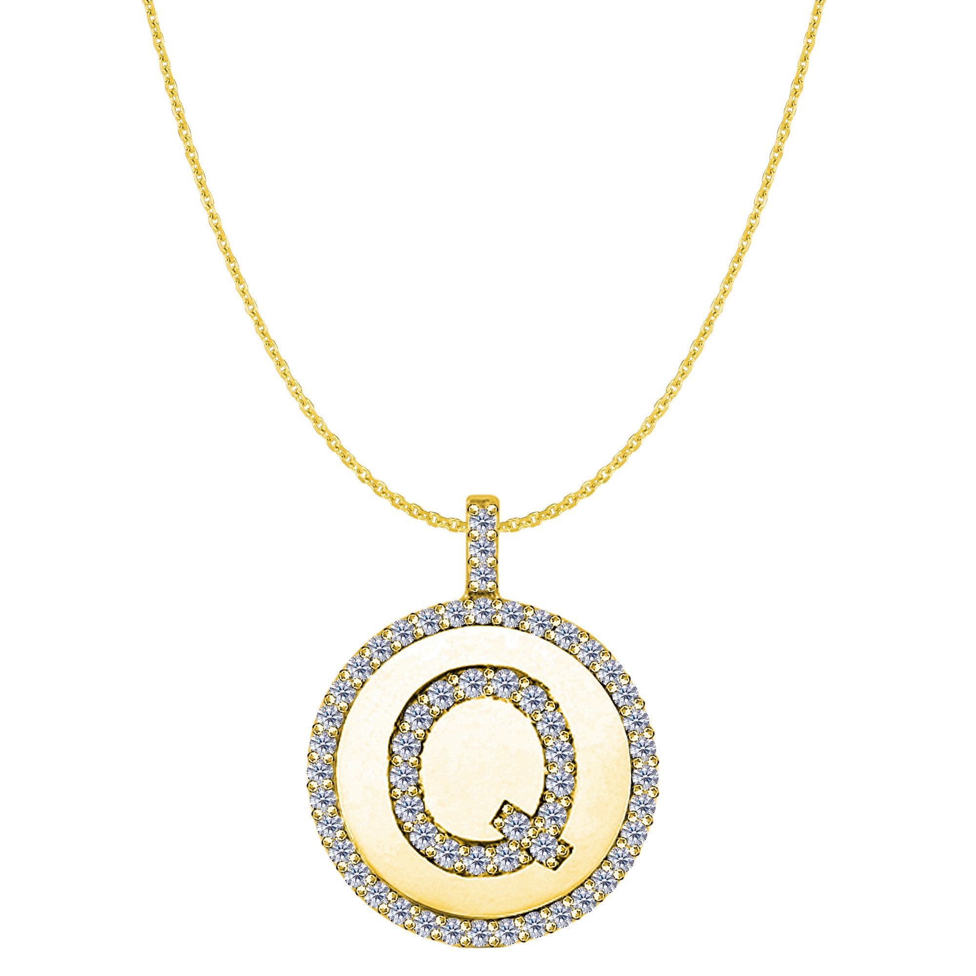 "Q" Diamond Initial 14K Yellow Gold Disk Pendant (0.59ct) fine designer jewelry for men and women