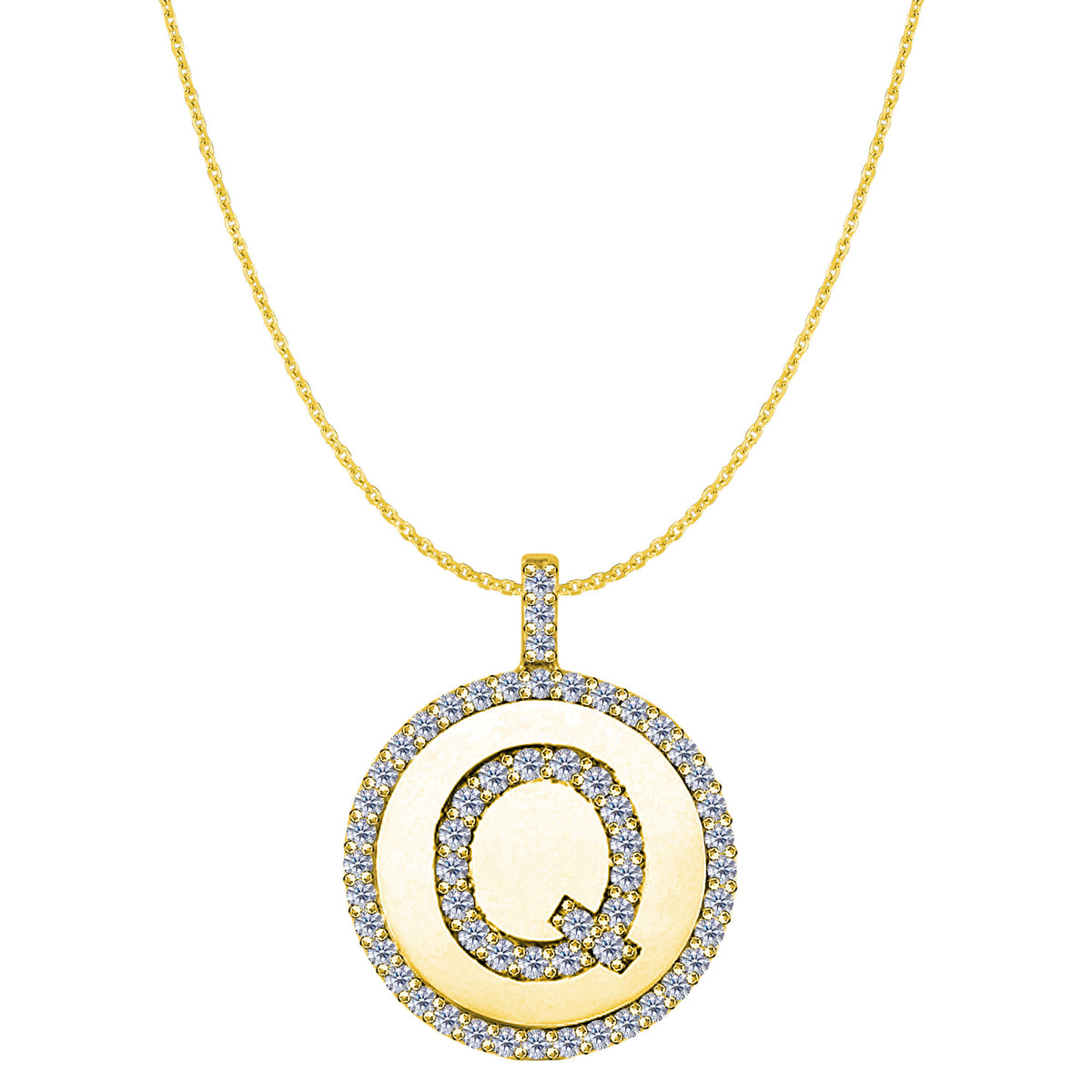 "Q" Diamond Initial 14K Yellow Gold Disk Pendant (0.59ct) fine designer jewelry for men and women
