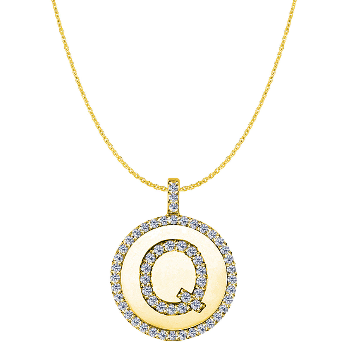 "Q" Diamond Initial 14K Yellow Gold Disk Pendant (0.59ct) - JewelryAffairs
 - 1