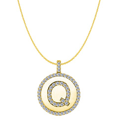 "Q" Diamond Initial 14K Yellow Gold Disk Pendant (0.59ct) fine designer jewelry for men and women