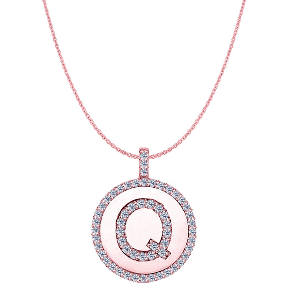 "Q" Diamond Initial 14K Rose Gold Disk Pendant (0.59ct) - JewelryAffairs
 - 1