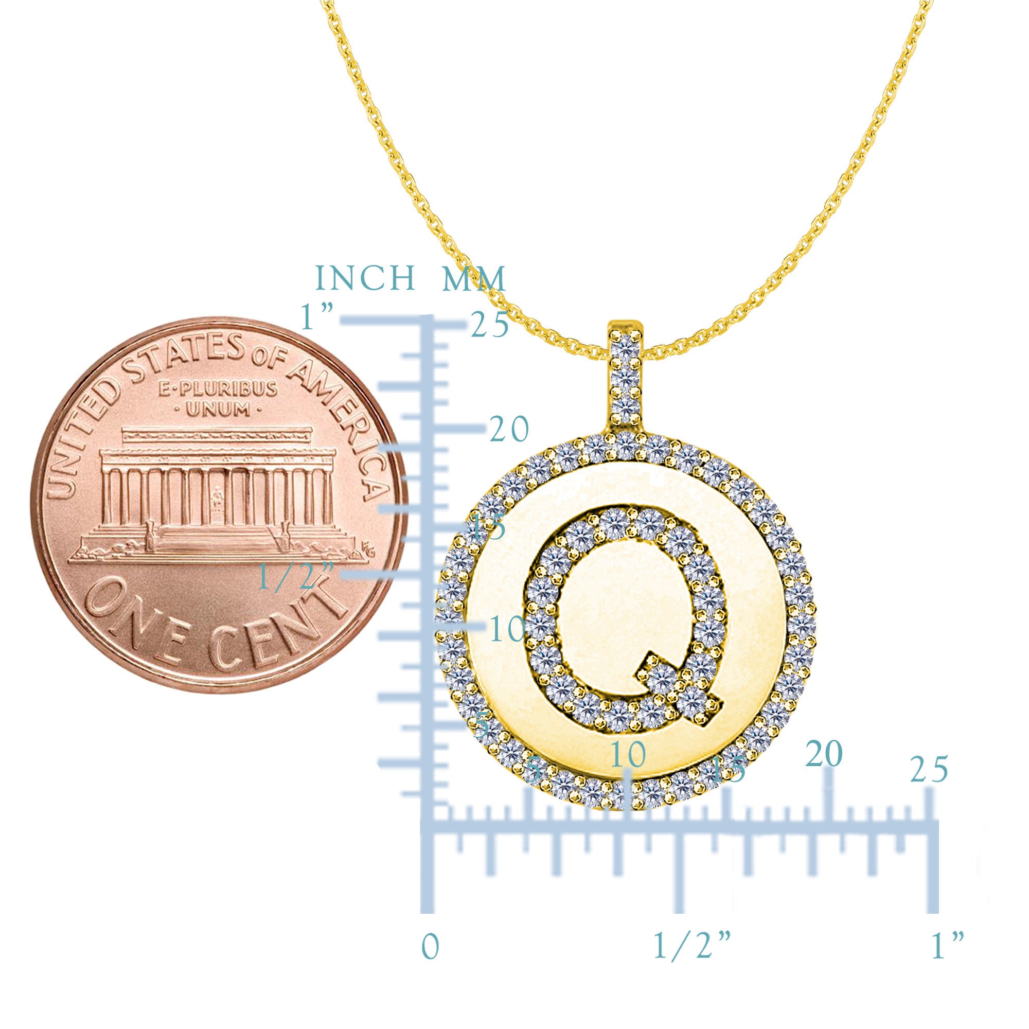"Q" Diamond Initial 14K Yellow Gold Disk Pendant (0.59ct) - JewelryAffairs
 - 2