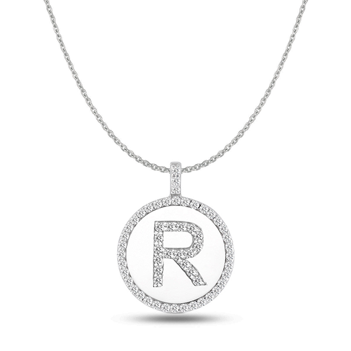 "R" Diamond Initial 14K White Gold Disk Pendant (0.57ct) fine designer jewelry for men and women