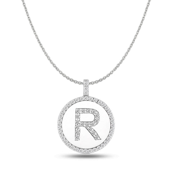 "R" Diamond Initial 14K White Gold Disk Pendant (0.57ct) - JewelryAffairs
 - 1
